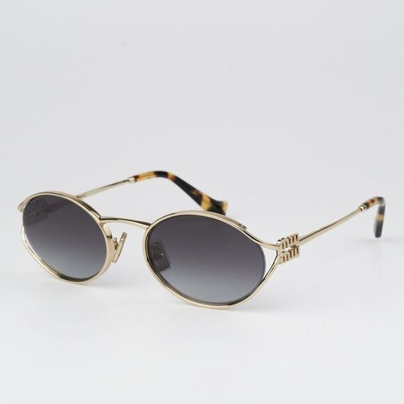 NEW Miu Miu MU52YS ZVN5D1 Pale Gold Grey Gradient Oval Unisex Sunglasses